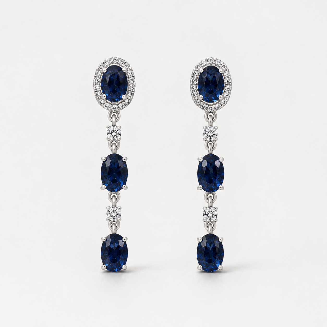 Oval Blue Sapphire & Diamond Dangles