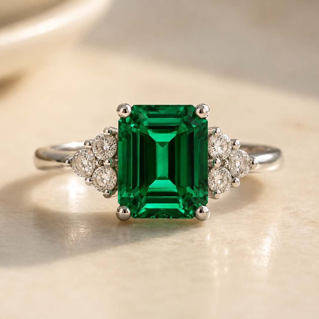 Emerald Cut Trio Diamond Ring