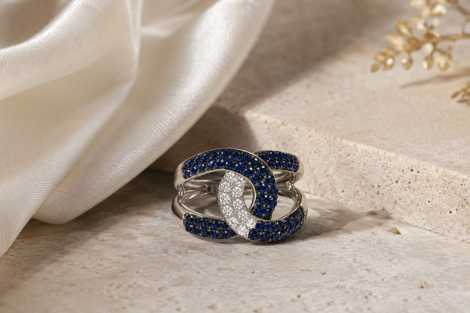 Interlocking Diamond & Sapphire Ring