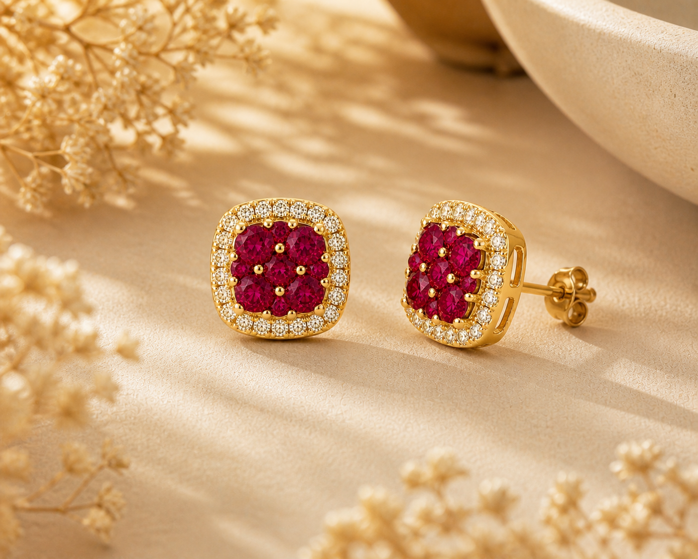 Ruby Mosaic Stud Earrings Ruby