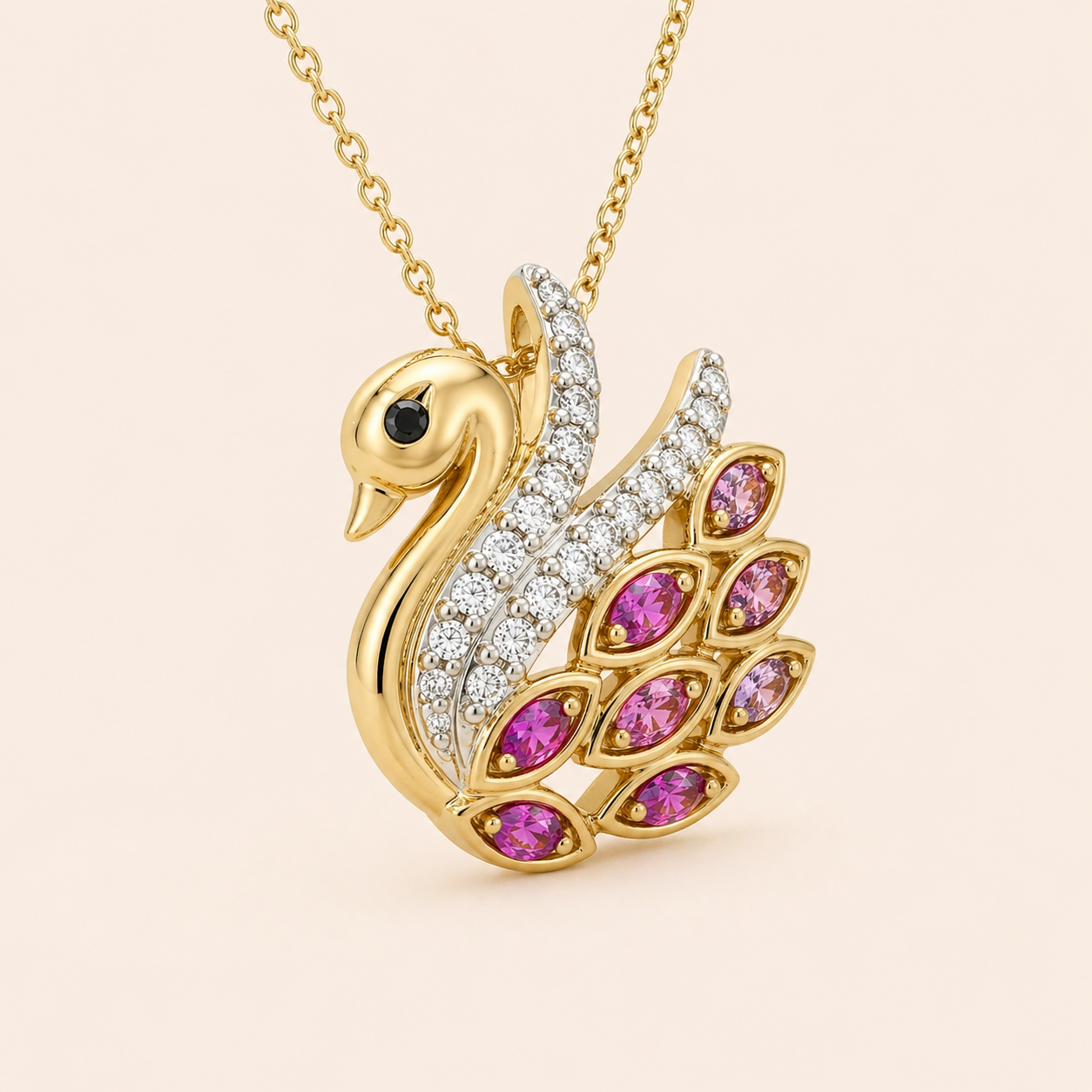 Pink Feathered Swan Necklace KALLATI