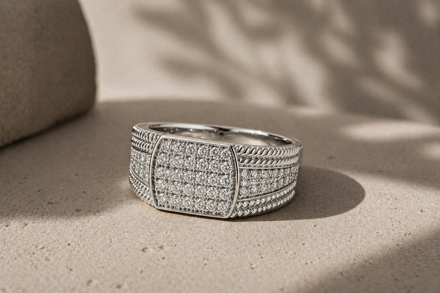 Men's Bold Pave Diamond Signet Ring White Diamond