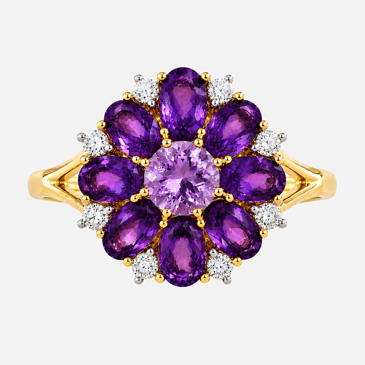 Peony Amethyst & Diamond Ring Amethyst