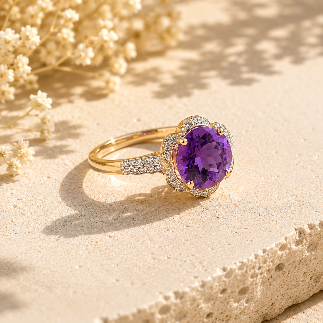 Bellflower Amethyst & Diamond Ring Amethyst
