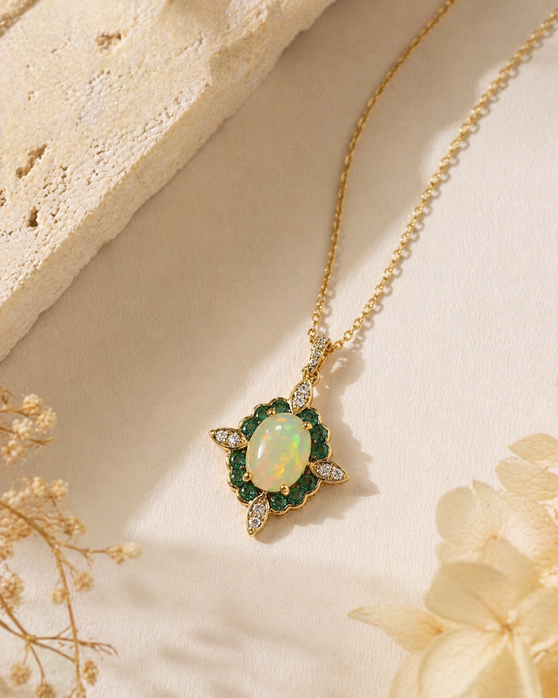 Ethereal Garden Opal & Emerald Necklace opal