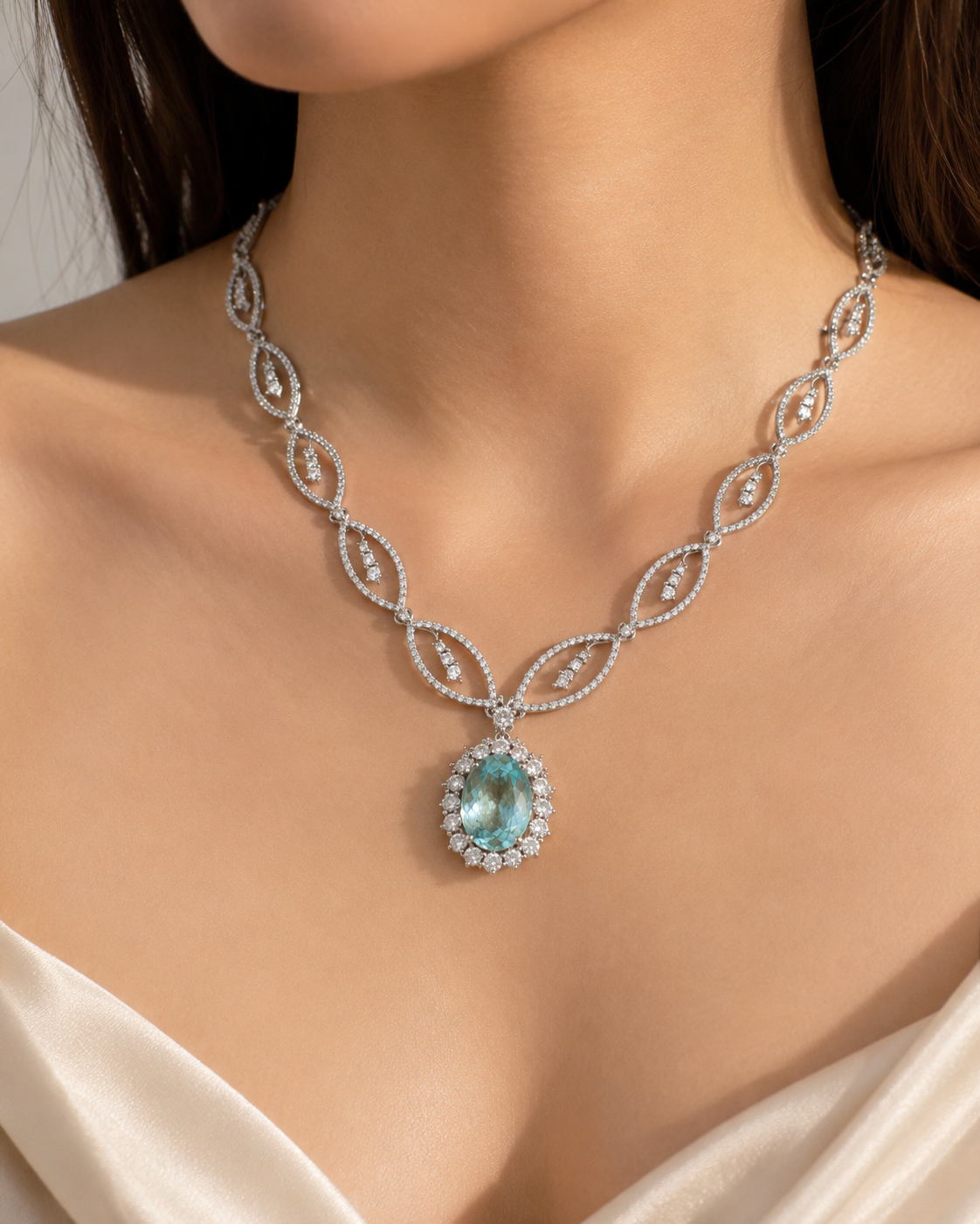 GIA Pariaba & Diamond Tennis Necklace
