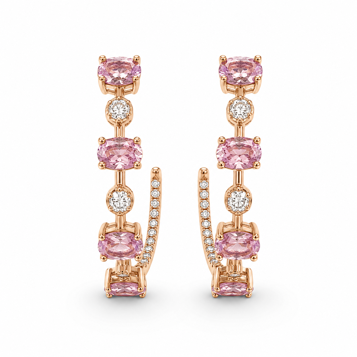 Oval Pink Sapphire & Diamond Hoops Pink Sapphire