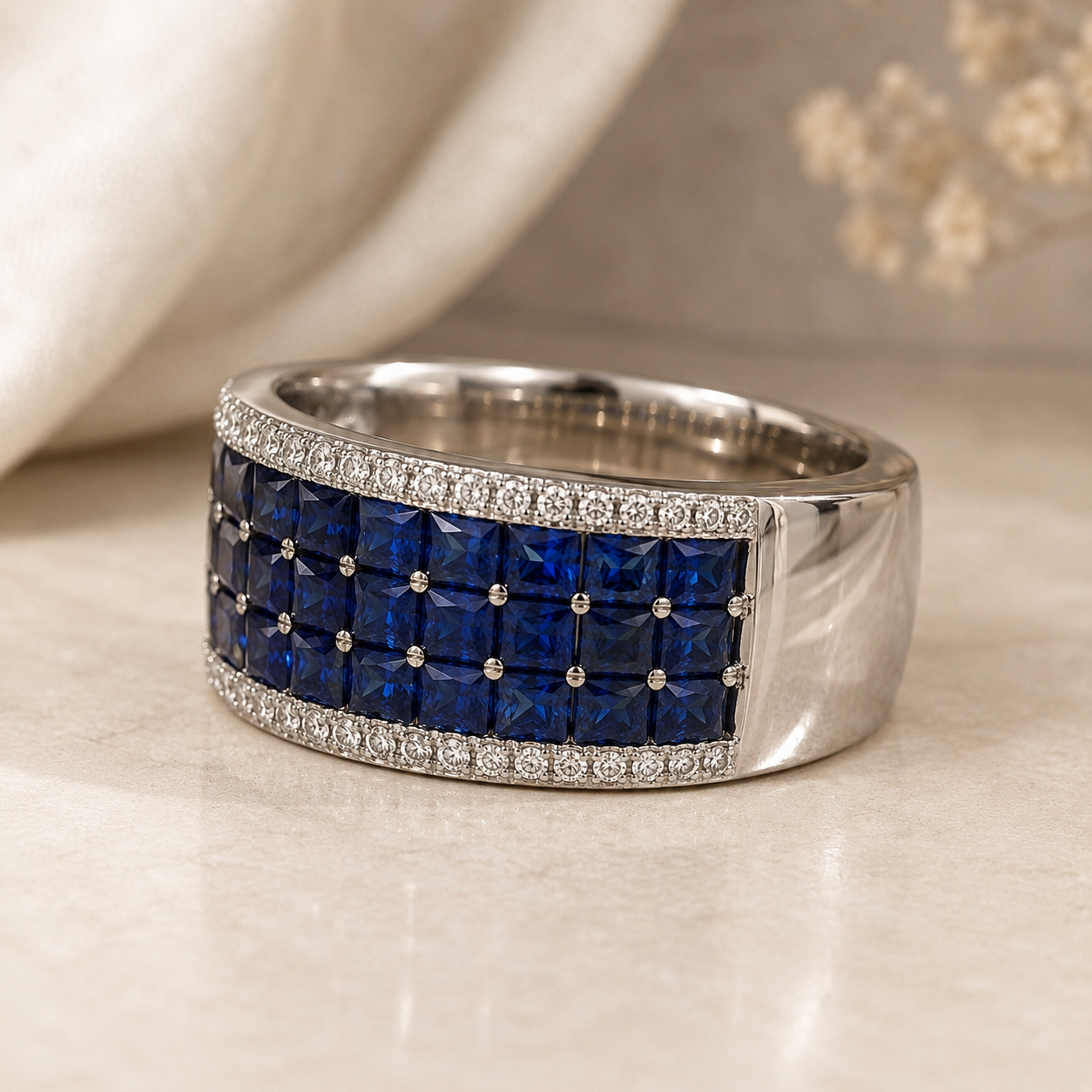 Fortress Sapphire & Diamond Band Blue Sapphire