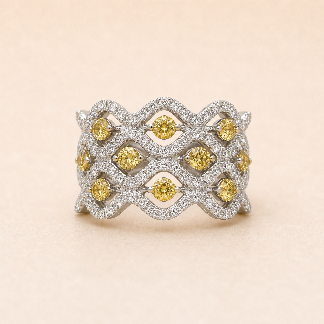 Yellow & White Diamond Trio Band Yellow Diamond