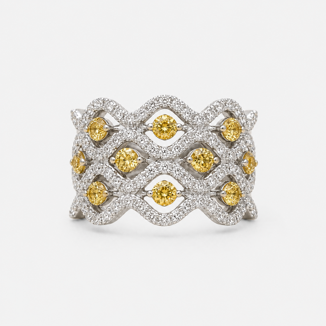 Yellow & White Diamond Trio Band Yellow Diamond