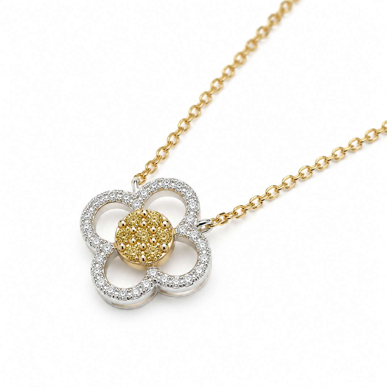 Yellow & White Diamond Open Floral Pendant Yellow Diamond