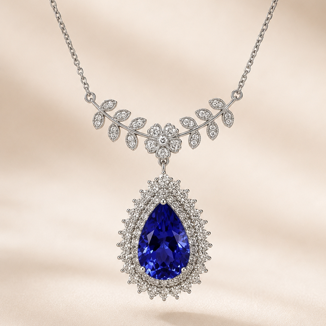 Floral Tanzanite Drop Necklace