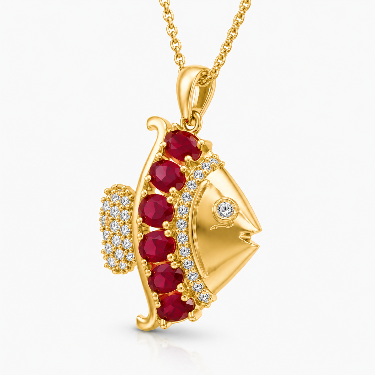 Ruby & Diamond Idol Fish Pendant Necklace