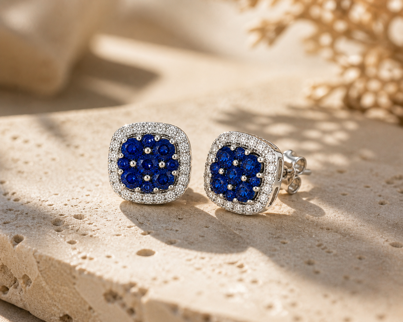 Blue Sapphire Mosaic Stud Earrings Blue Sapphire