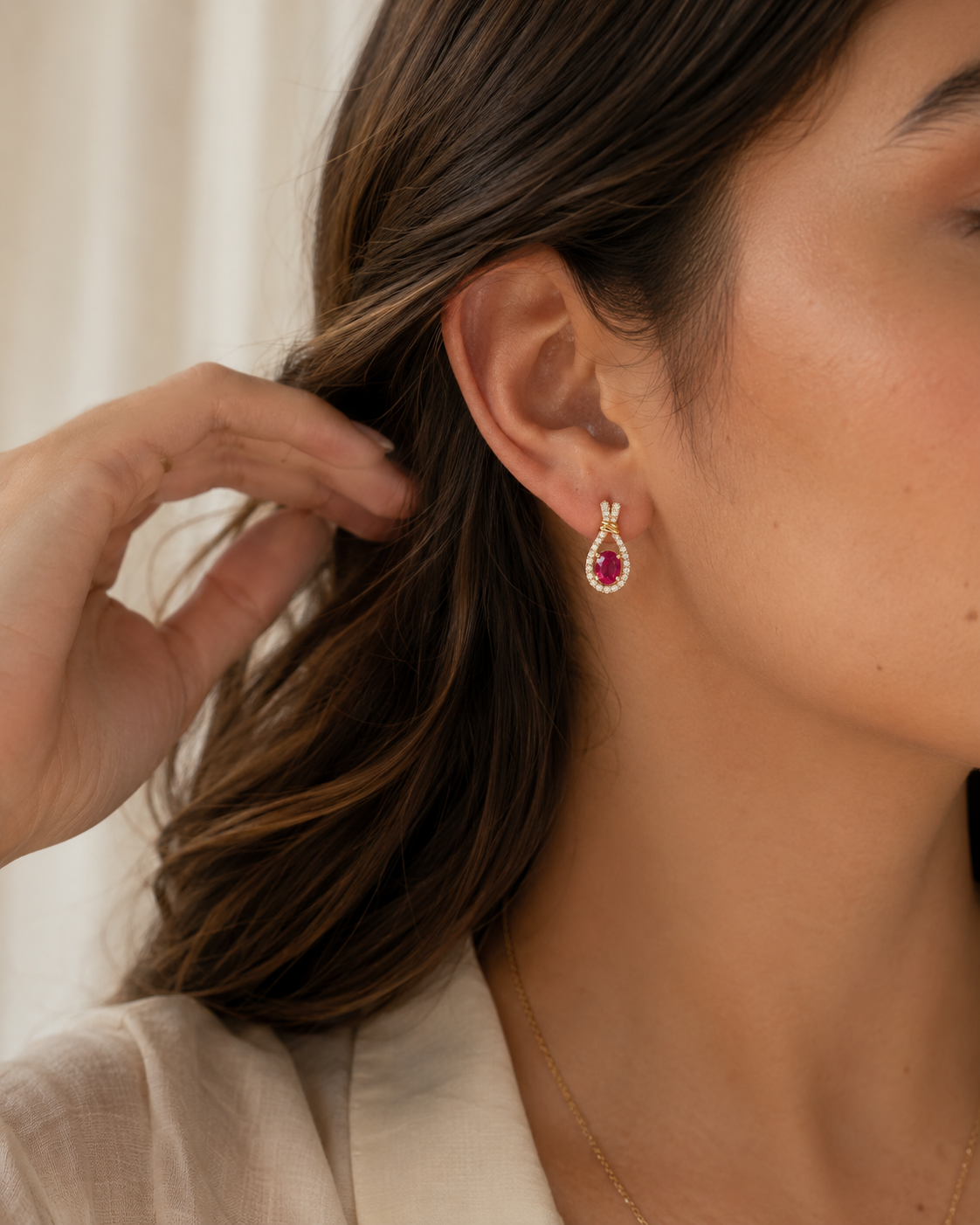 Ruby & Diamond Oval Rope Studs Ruby