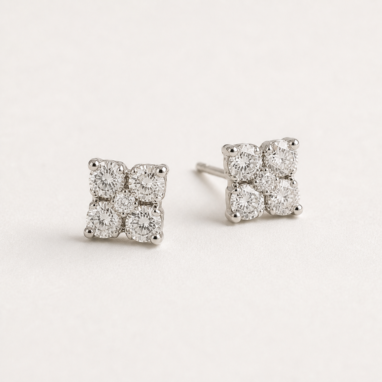Diamond Clover Studs White Diamond