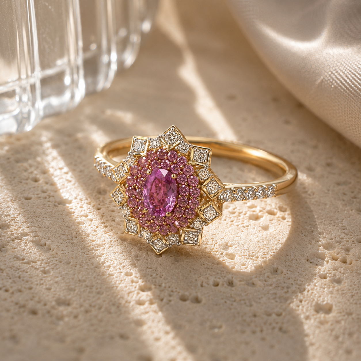 Pink Mirror Sapphire & Diamond Ring Pink Sapphire