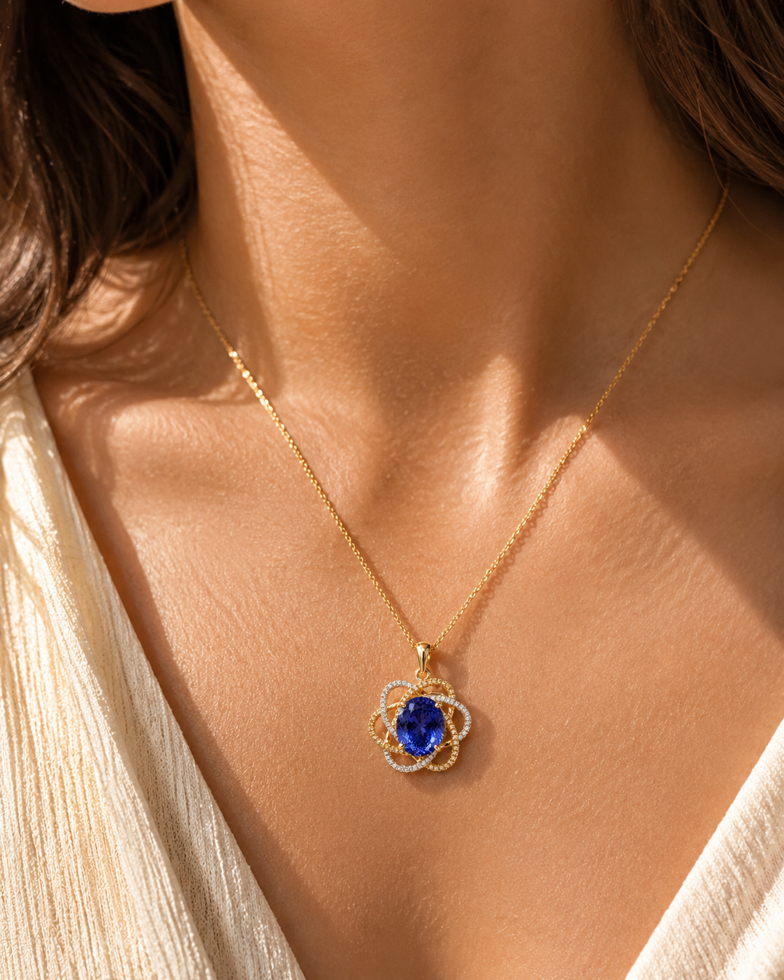 Diamond Swirl Tanzanite Pendant Tanzanite