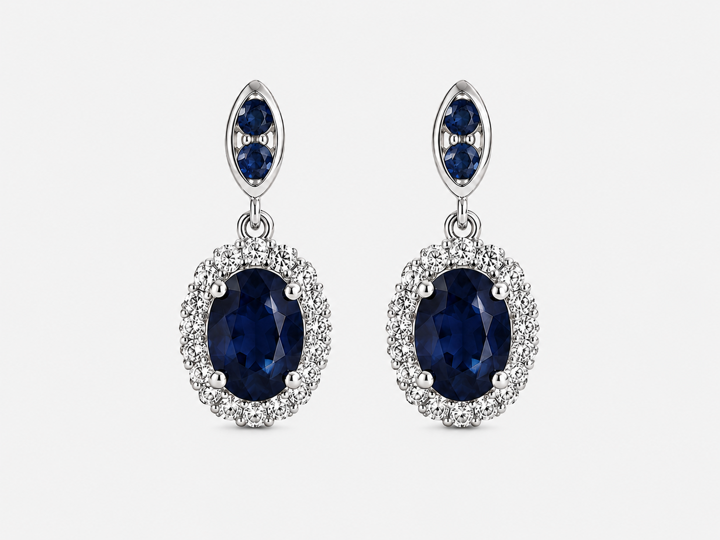 Oval Blue Sapphire and White Diamond Drops Blue Sapphire