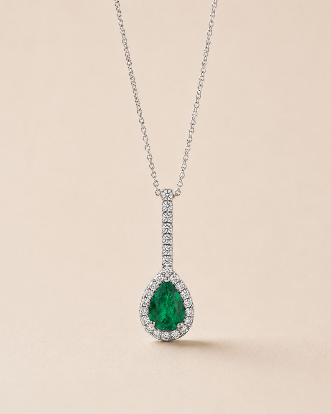 White Gold Diamond Emerald Pendant Emerald