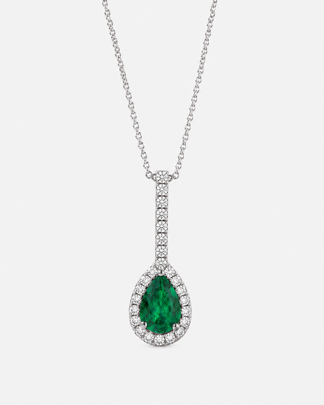 White Gold Diamond Emerald Pendant Emerald