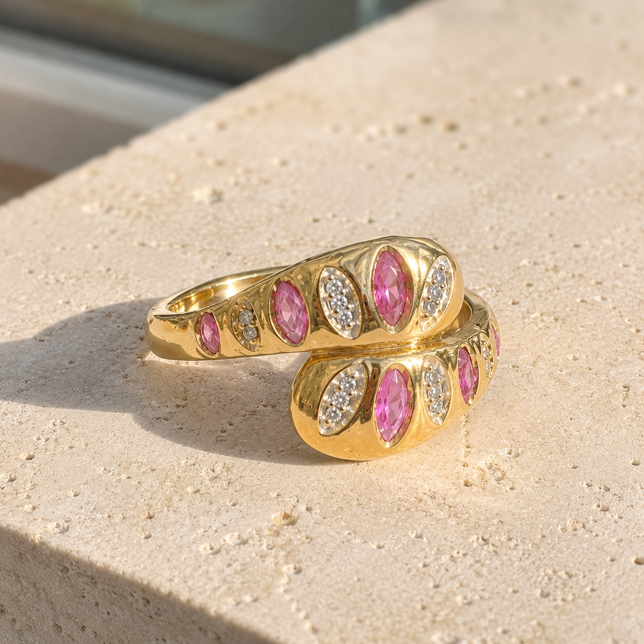 Marquise Pink Sapphire & Diamond Wrap around Ring Pink Sapphire
