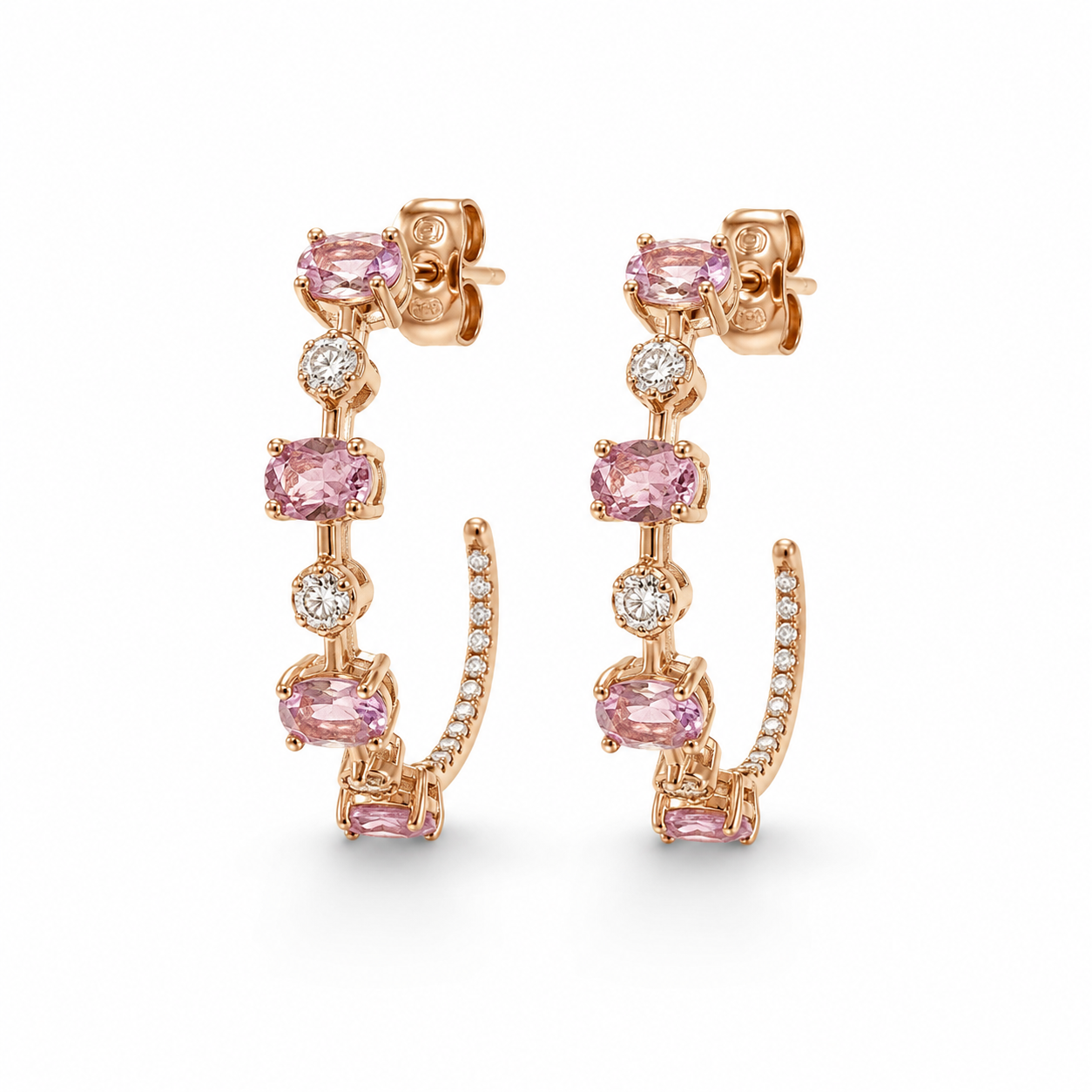 Oval Pink Sapphire & Diamond Hoops Pink Sapphire