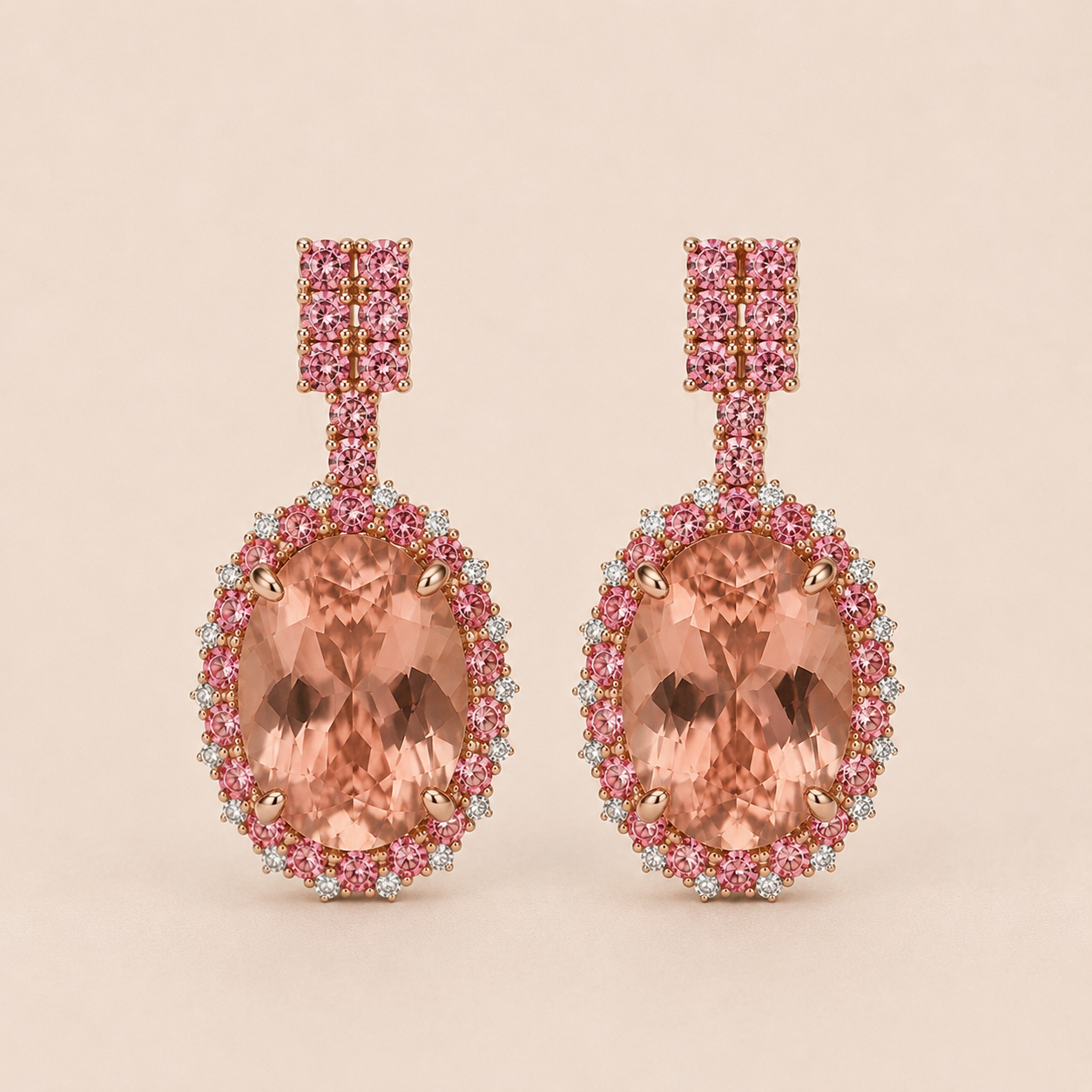 Pink Sapphire Halo Morganite Earrings Bespoke