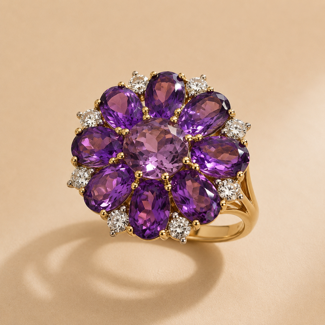 Peony Amethyst & Diamond Ring Amethyst
