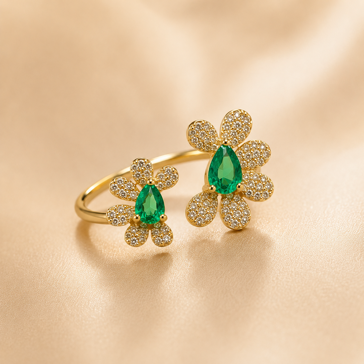 Garden Open Flower Ring Emerald