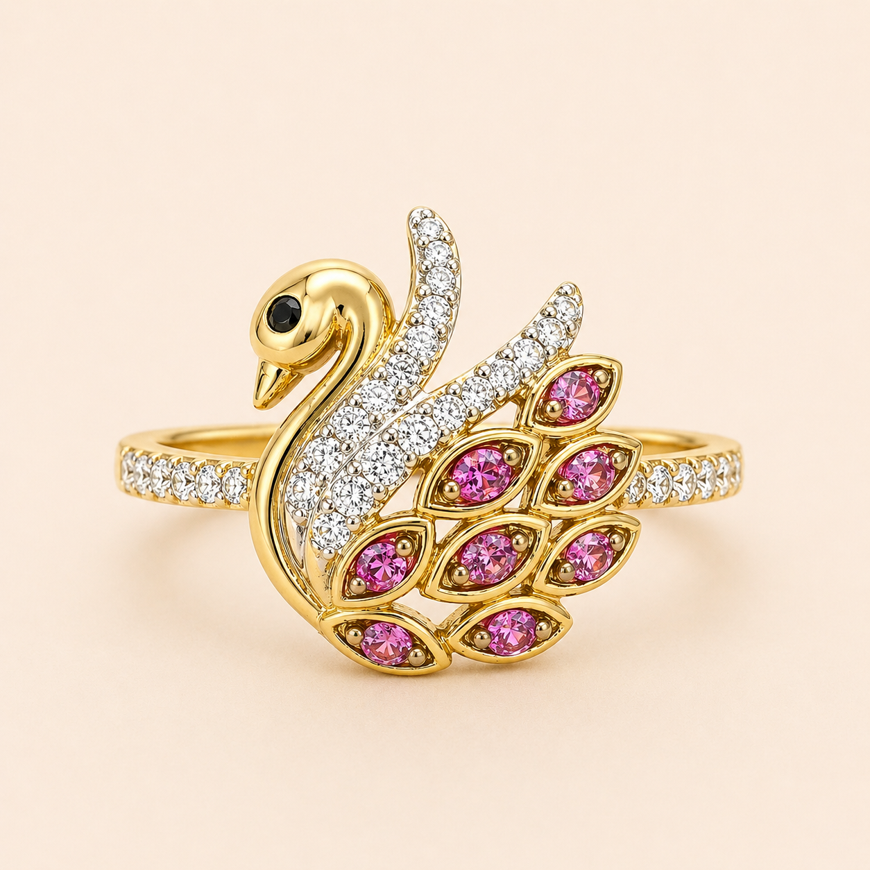 Pink Feathered Swan Ring KALLATI