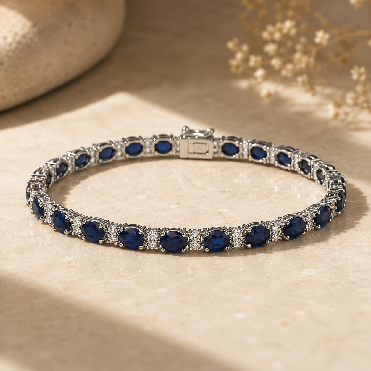 White Gold Diamond Blue Sapphire Bracelet Blue Sapphire