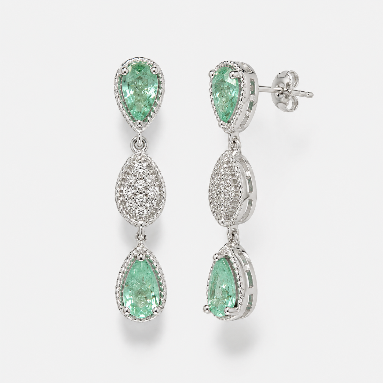 Seafoam Paraiba & Diamond Drop Earrings