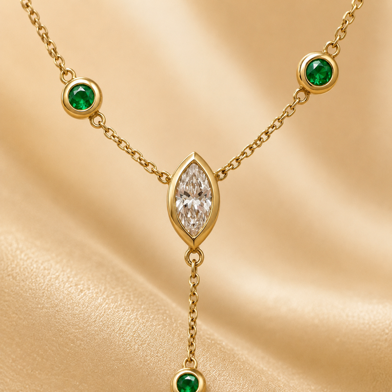 Marquise Diamond and Emerald Lariat Emerald