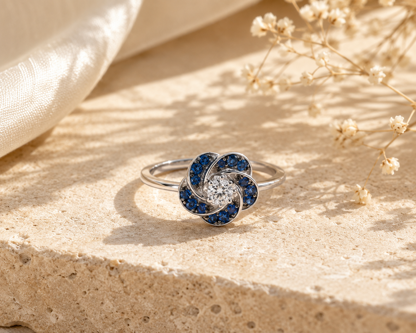 Diamond Blooming Sapphire Ring Blue Sapphire