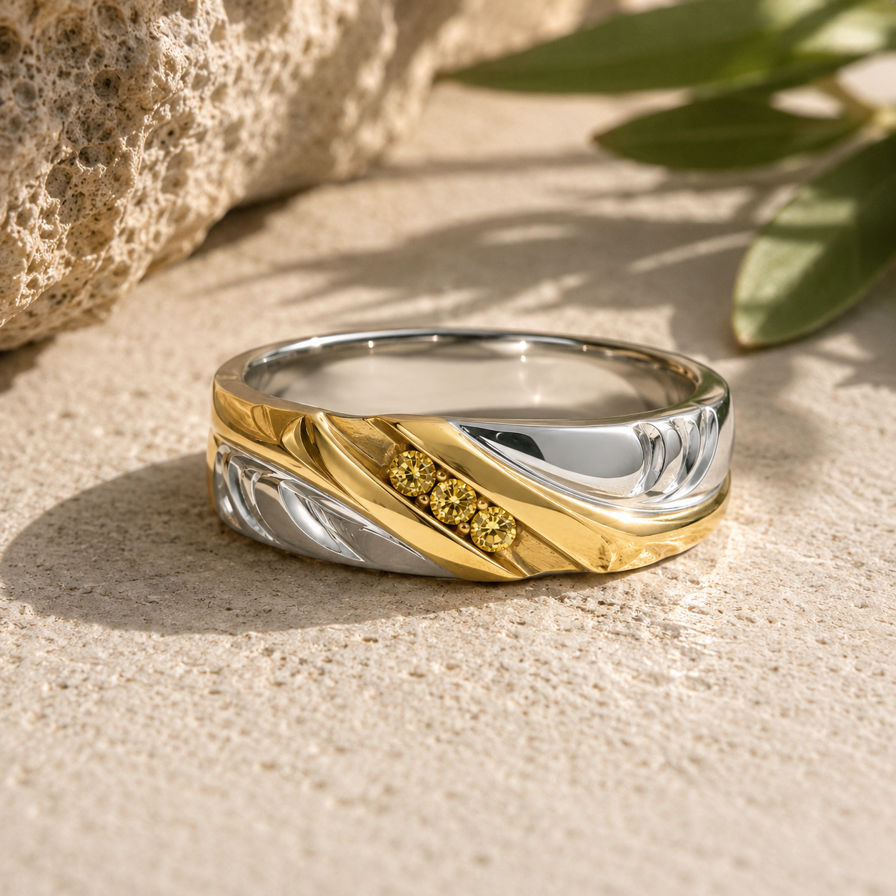 Duo Tone Yellow Diamond Men's Ring Yellow Diamond