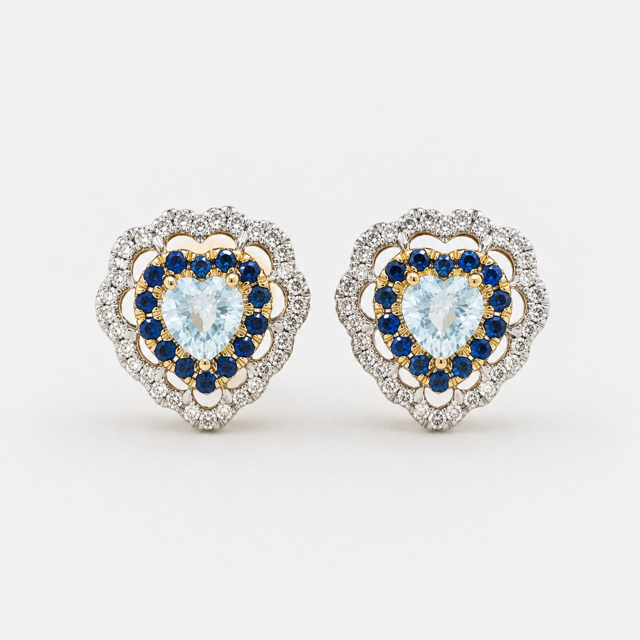 Sea Blue Sapphire & Diamond Heart Ring