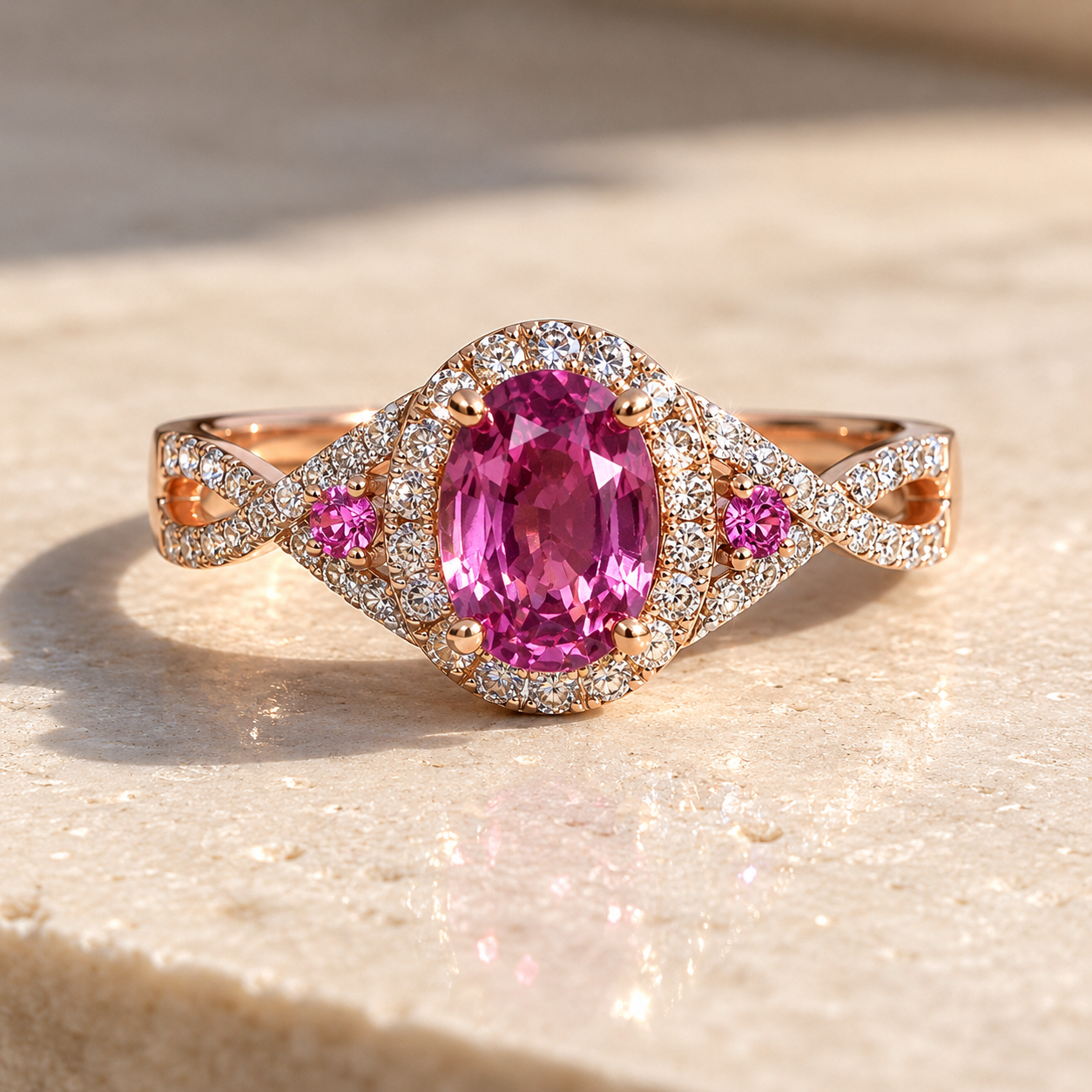 Pink Sapphire Classique Diamond Ring Pink Sapphire