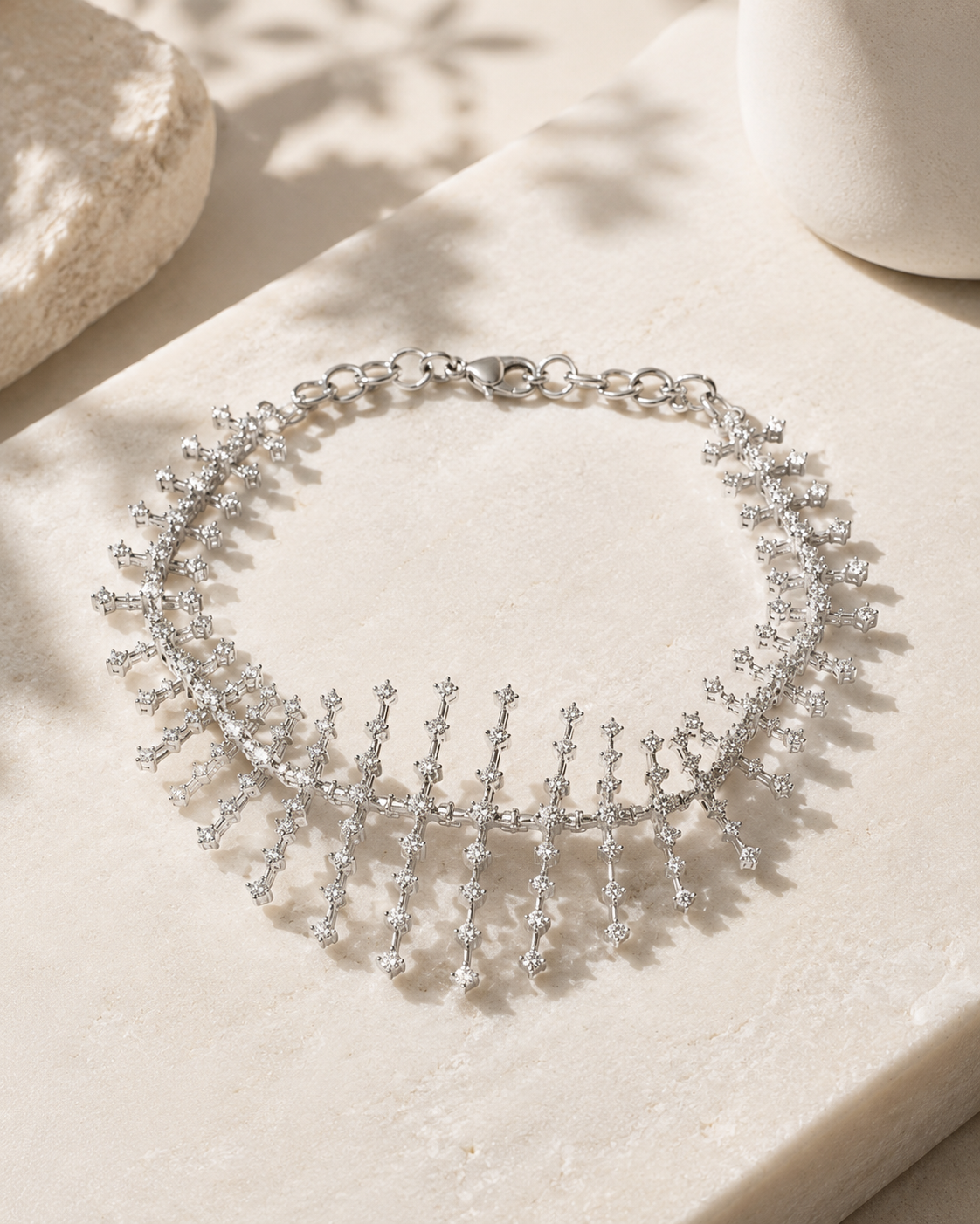 Fish Bone Diamond Tennis Bracelet