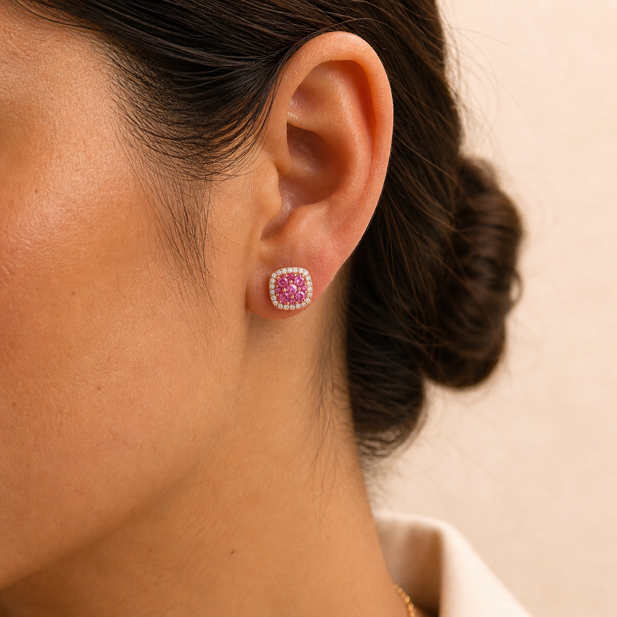Pink Sapphire Mosaic Stud Earrings Pink Sapphire