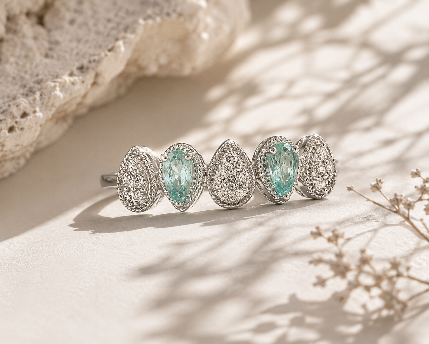 Seafoam Paraiba & Diamond Pear Band