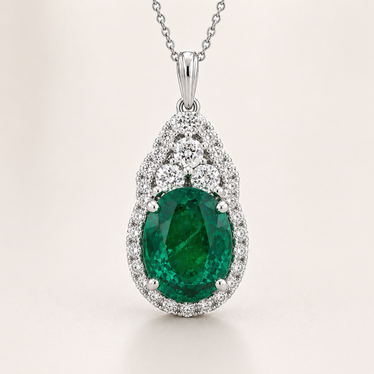 Diamond Crown Emerald Oval Pendant Emerald
