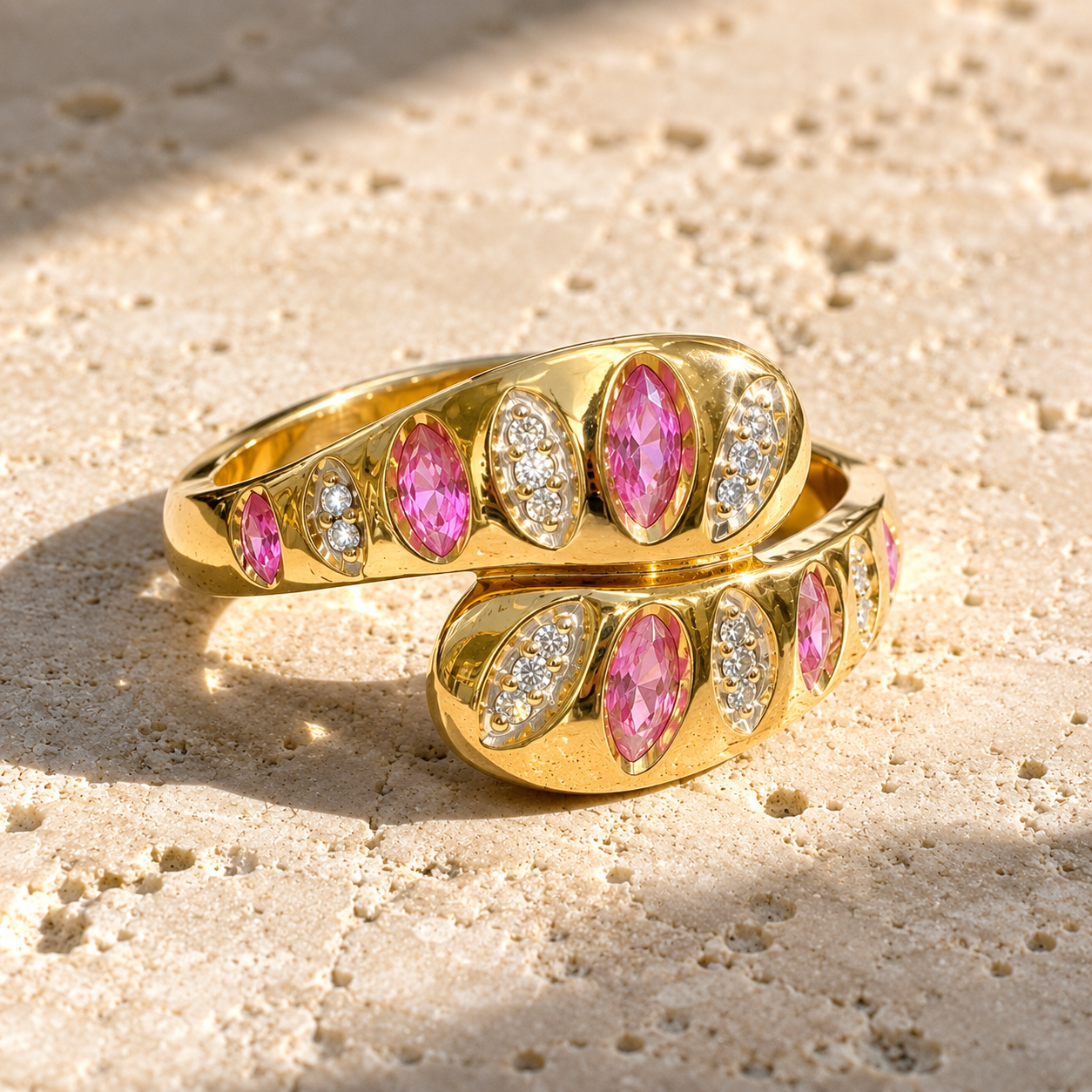 Marquise Pink Sapphire & Diamond Wrap around Ring Pink Sapphire
