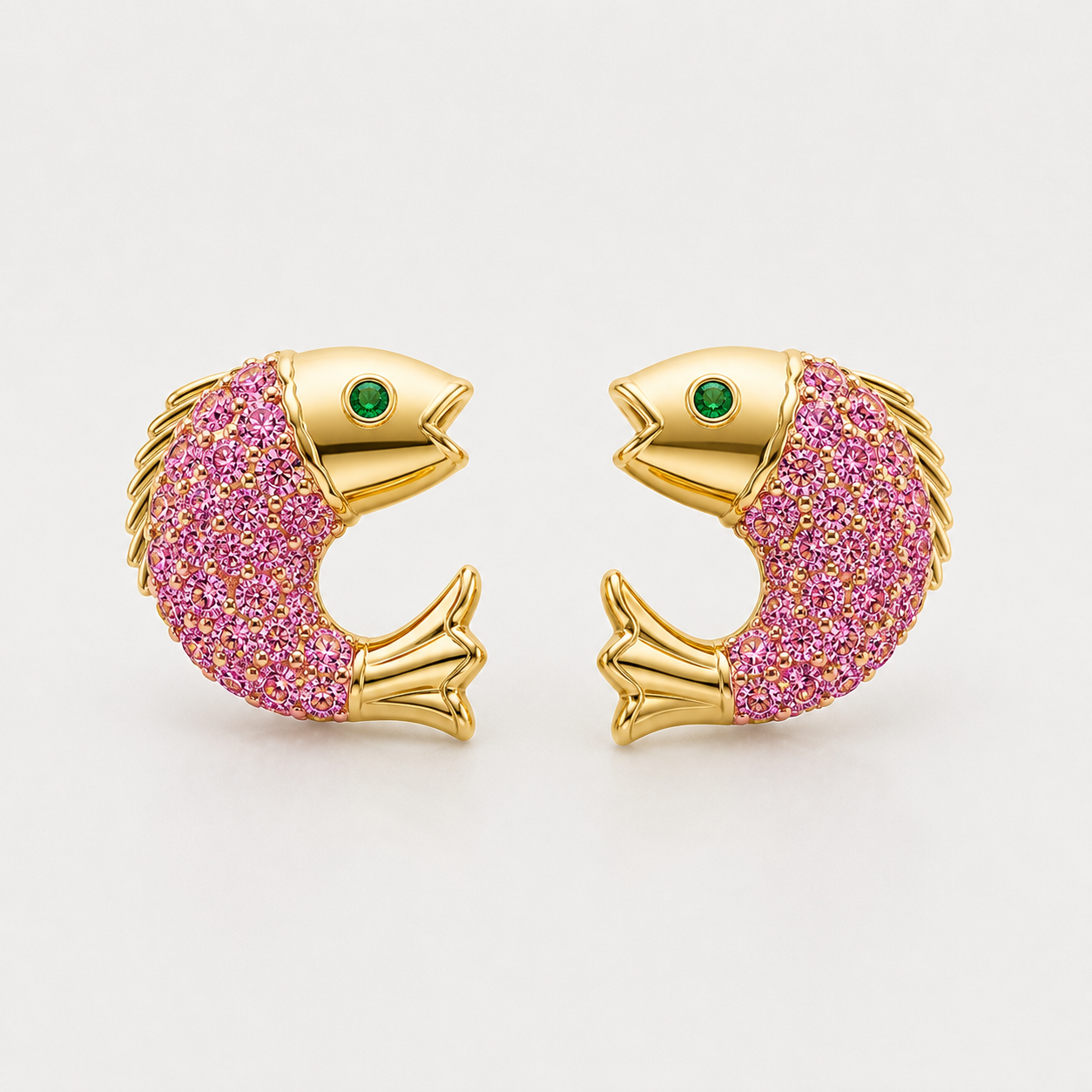 Pink Sapphire & Emerald Koi Studs