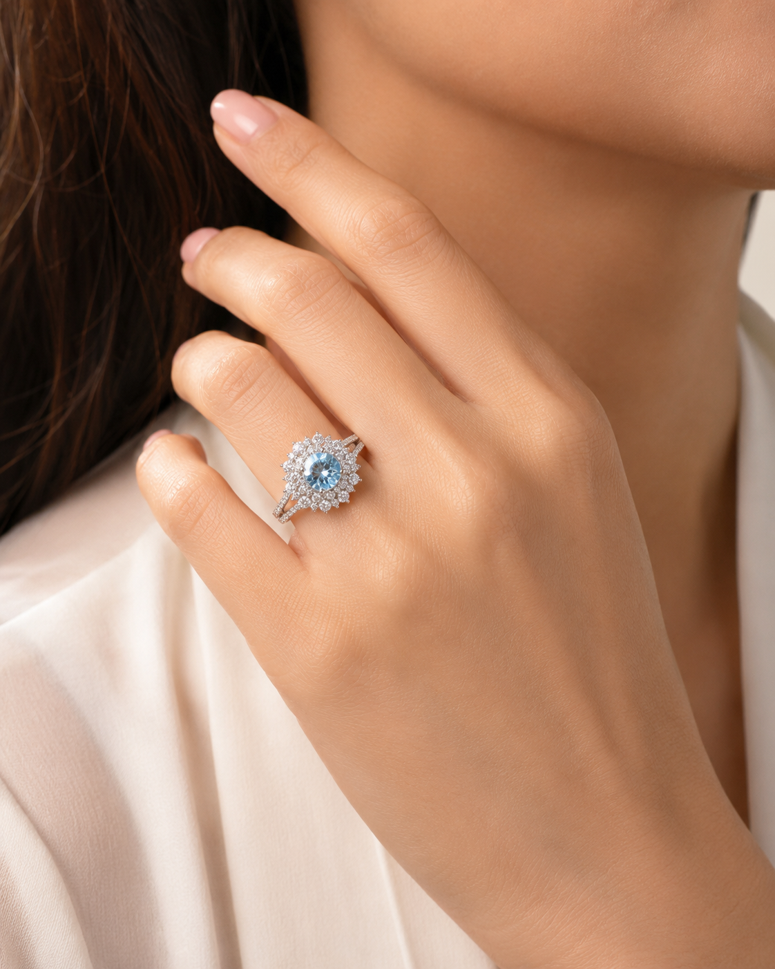 Blue Iris Aquamarine & Diamond Ring Semi Precious