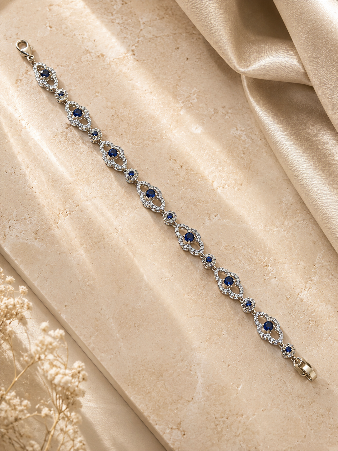 Blue Sapphire and White Diamond Open Link Tennis Bracelet Blue Sapphire