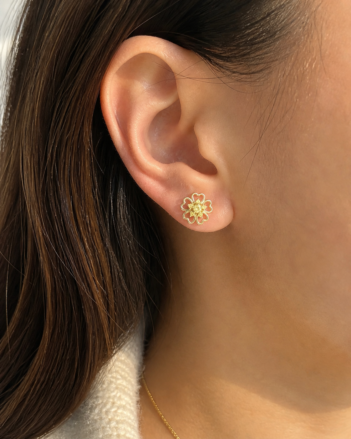 Yellow Gold & Yellow Diamond  Open Floral Studs Yellow Diamond