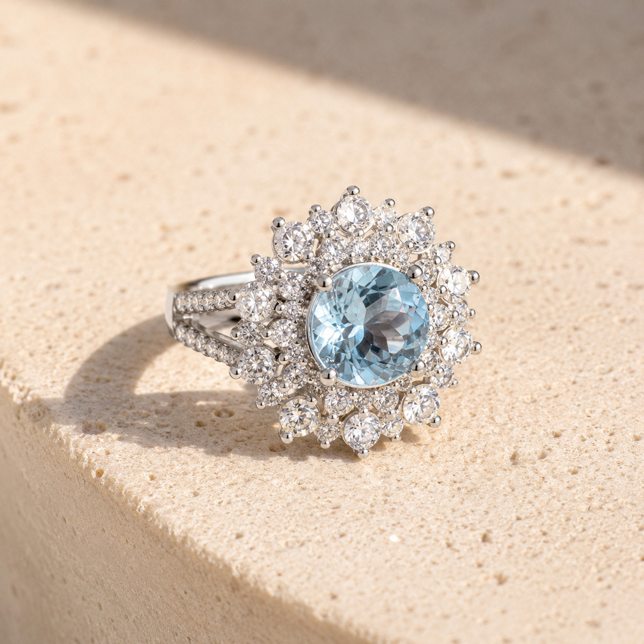 Blue Iris Aquamarine & Diamond Ring Semi Precious