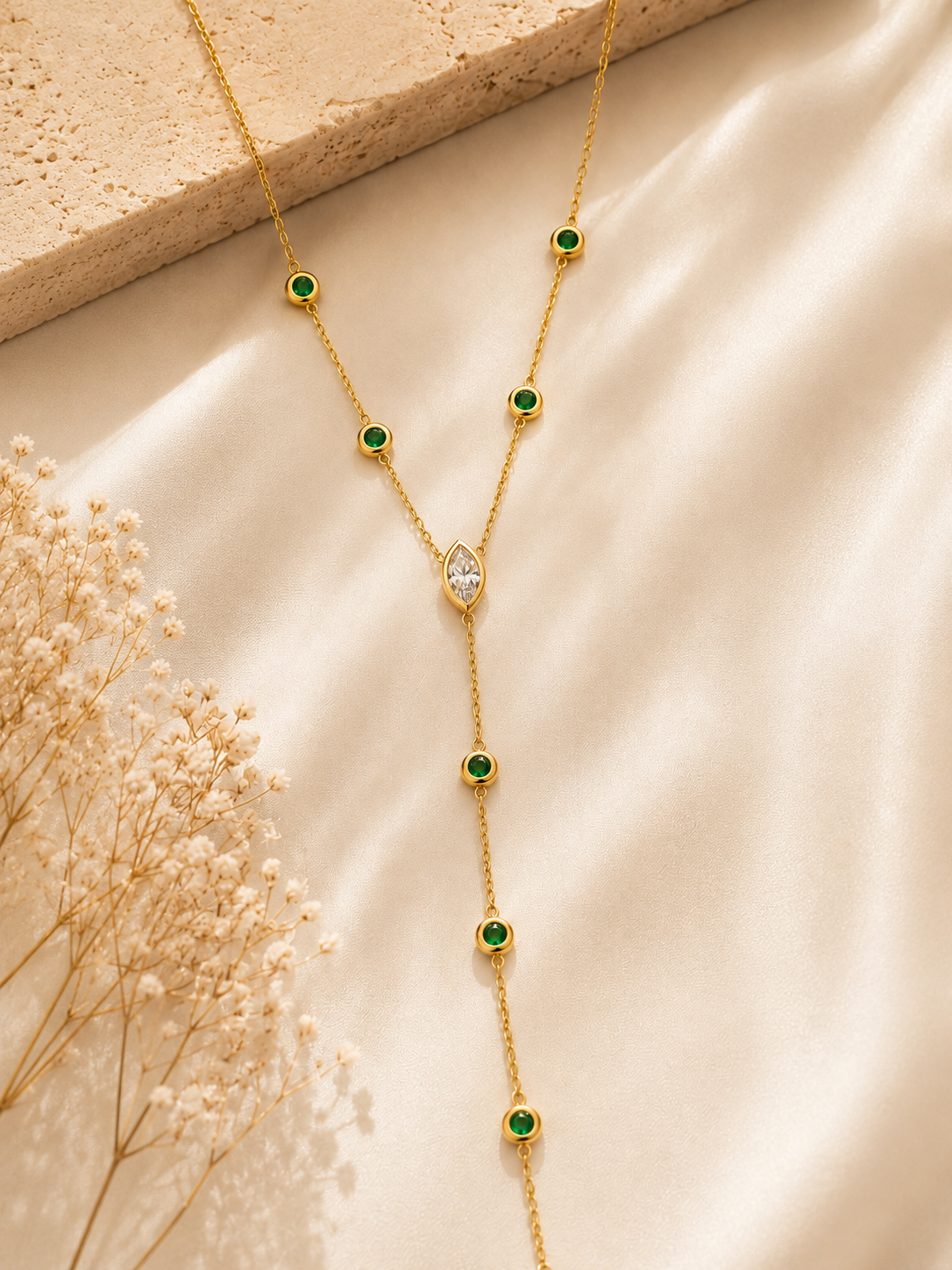 Marquise Diamond and Emerald Lariat Emerald