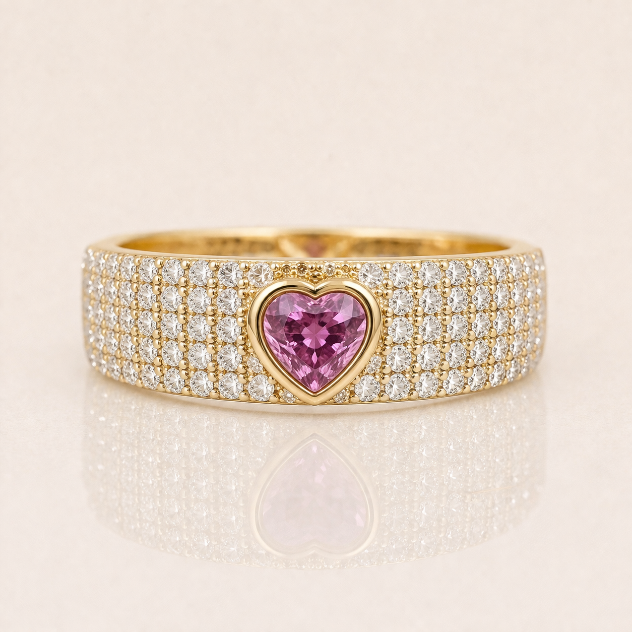 Pink Sapphire Diamond Heart Ring hearts
